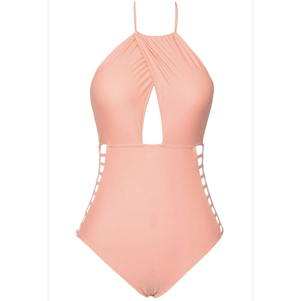 NEW CupShe Gone With The Wind Swimsuit Peach Monokini Halter Ladder Large Keyhol